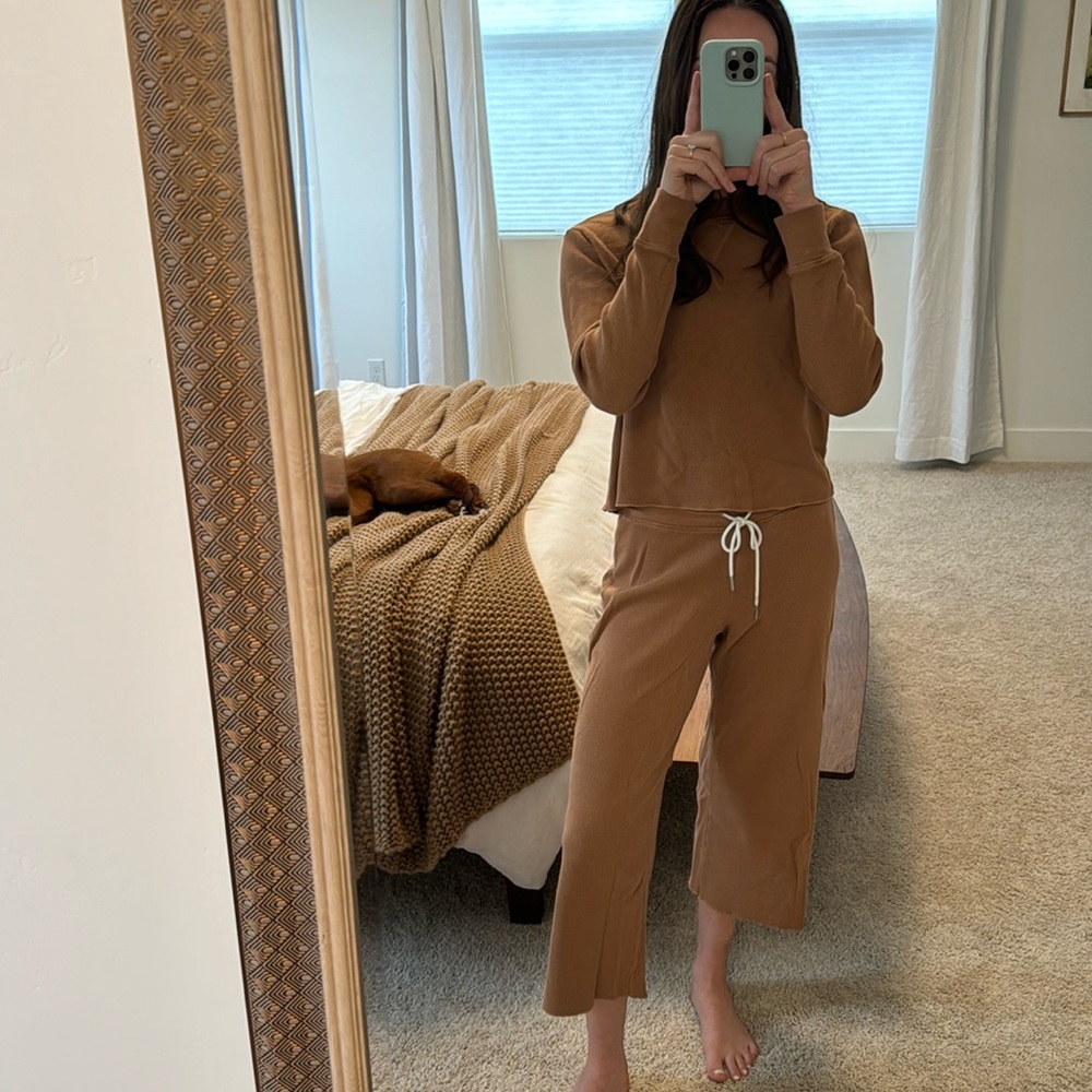 MATE thermal wide leg pant & top, matching set in clay